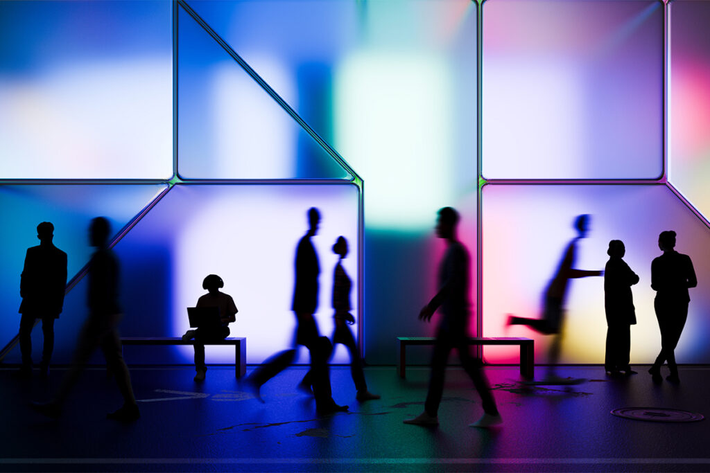 Glowing building at night