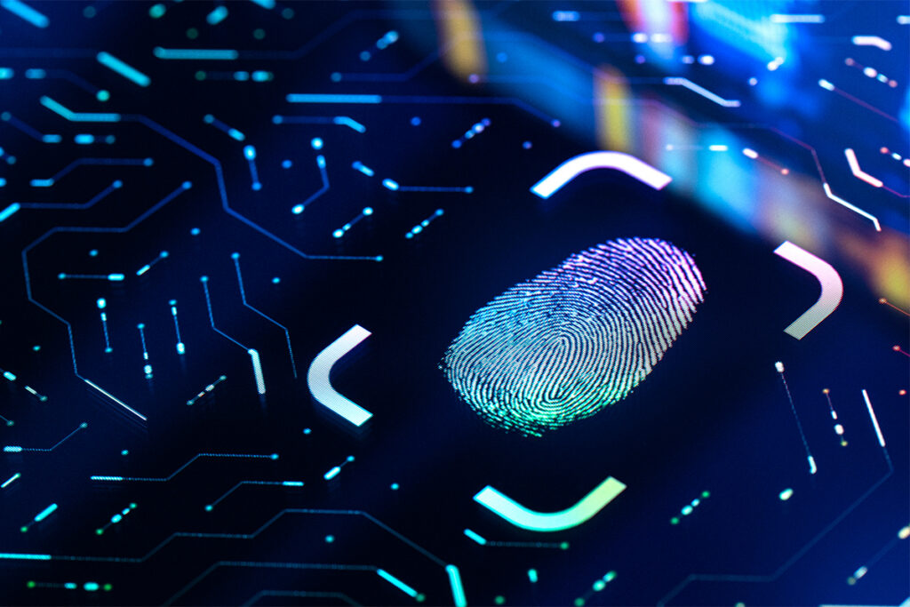 Fingerprint Biometric Authentication Button. Digital Security Concept